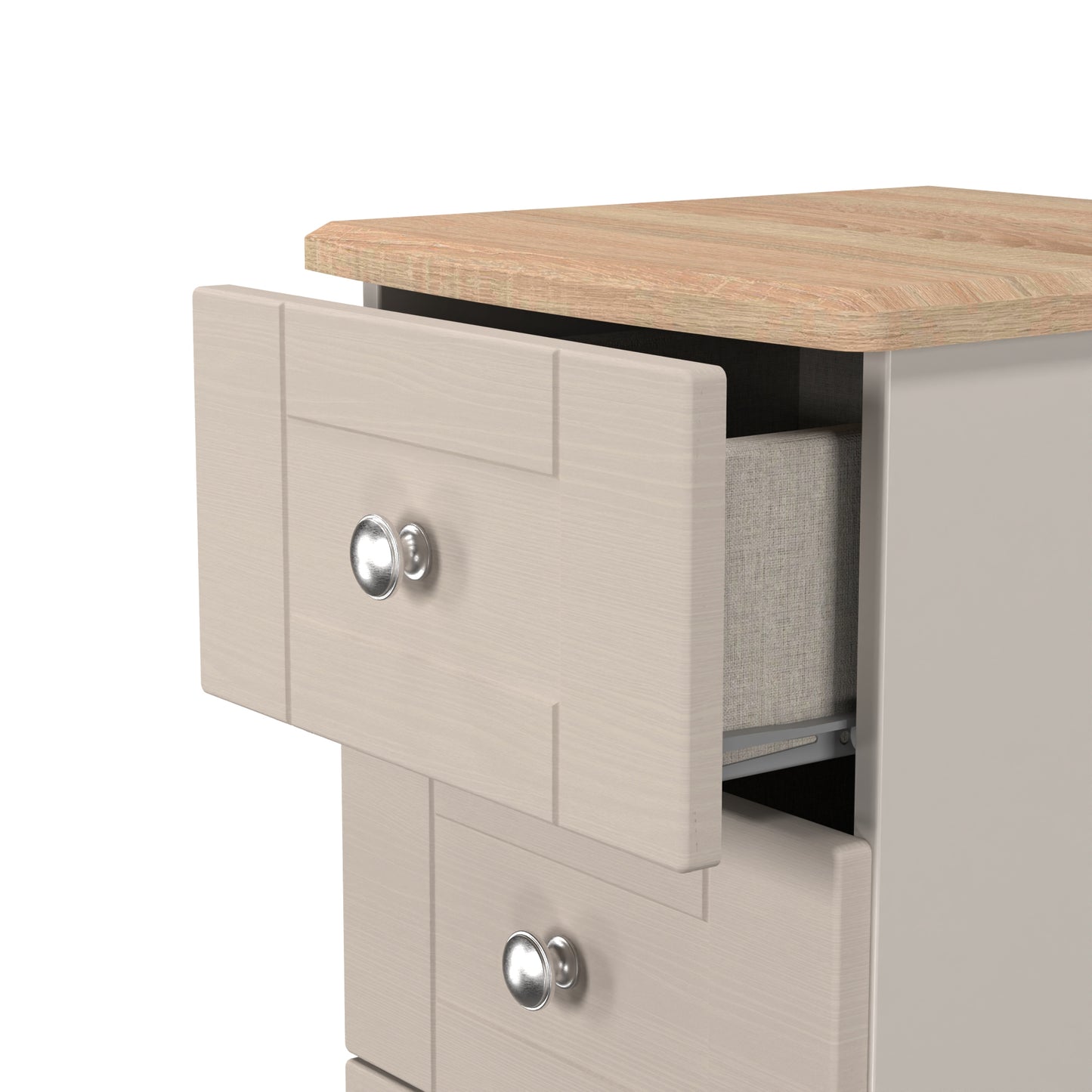 Sussex Bedside Table Off-white & Light Oak 5 Drawers 40cm