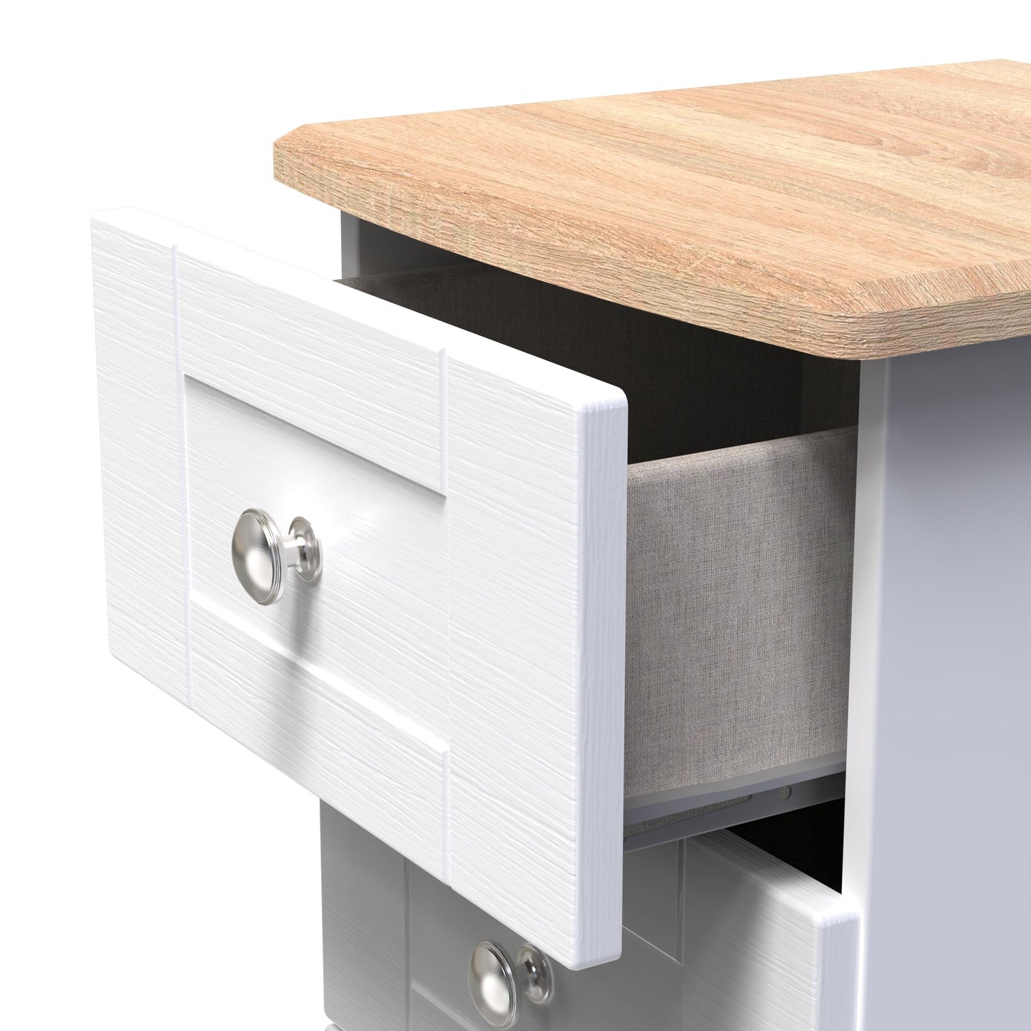 Sussex Bedside Table White & Light Oak 5 Drawers 40cm