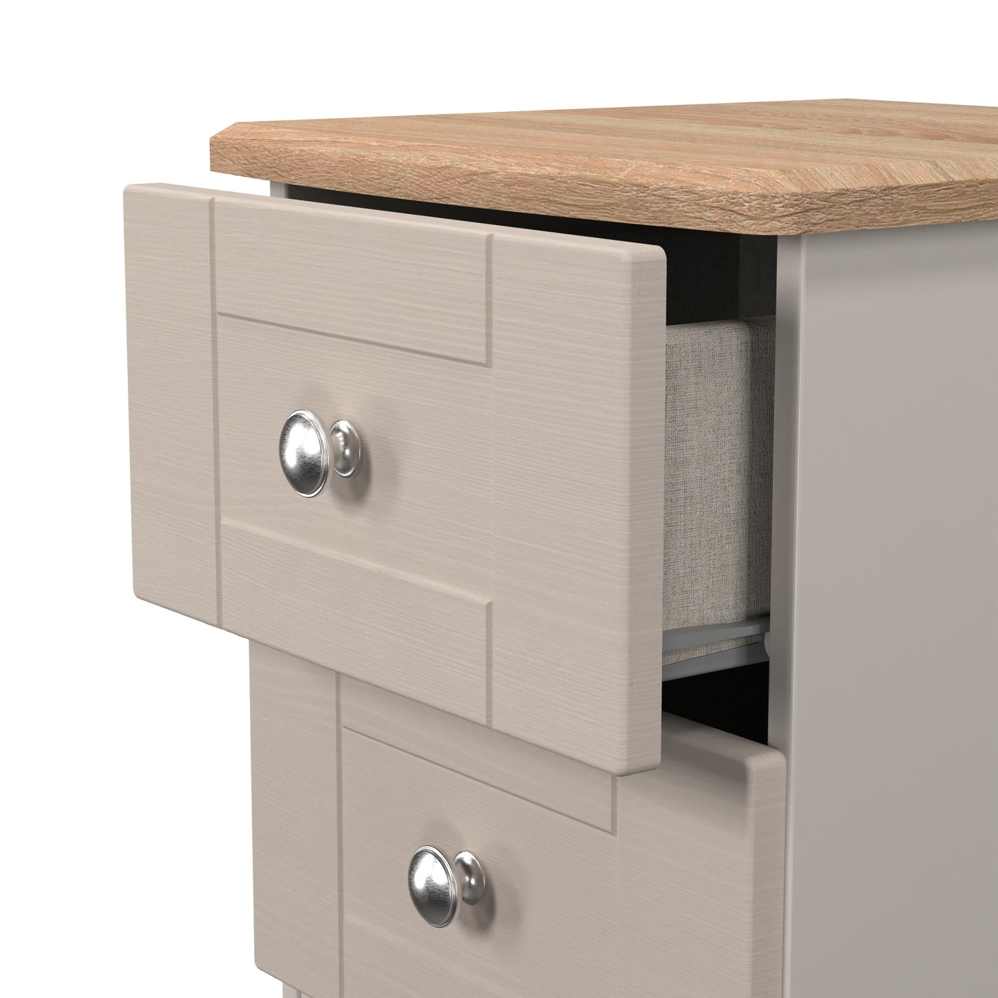 Sussex Bedside Table Off-white & Light Oak 2 Drawers 40cm