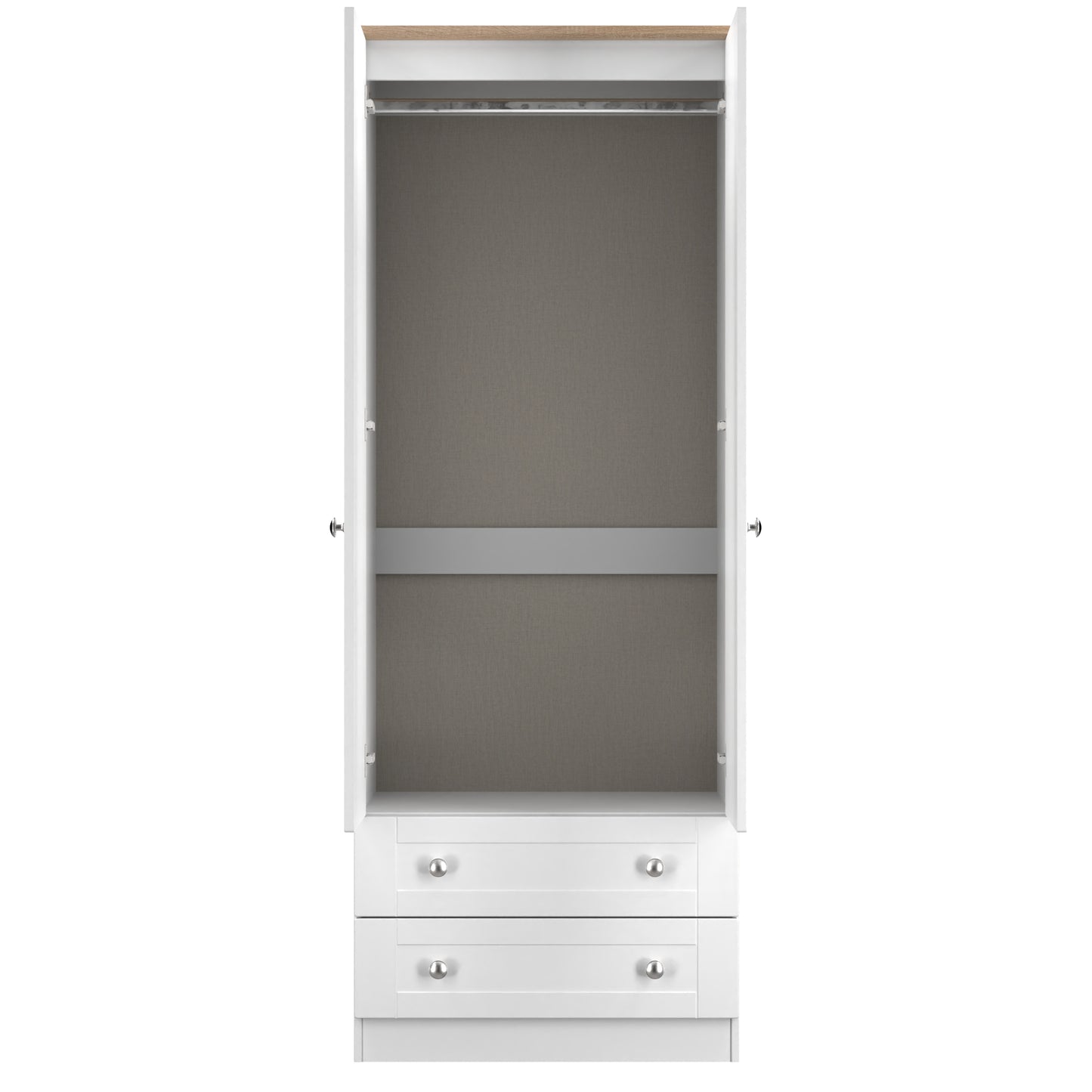 Sussex Tall Wardrobe White & Light Oak 2 Drawers 74cm