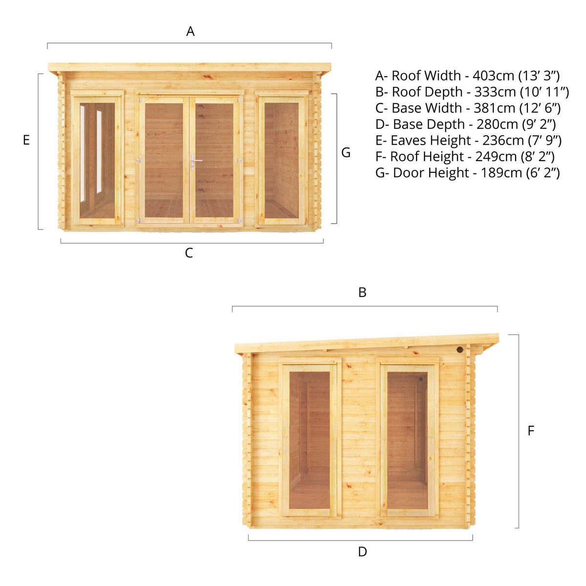 Mercia Studio 10' 11" x 13' 2" Pent Log Cabin - Premium 28mm Cladding Loglap