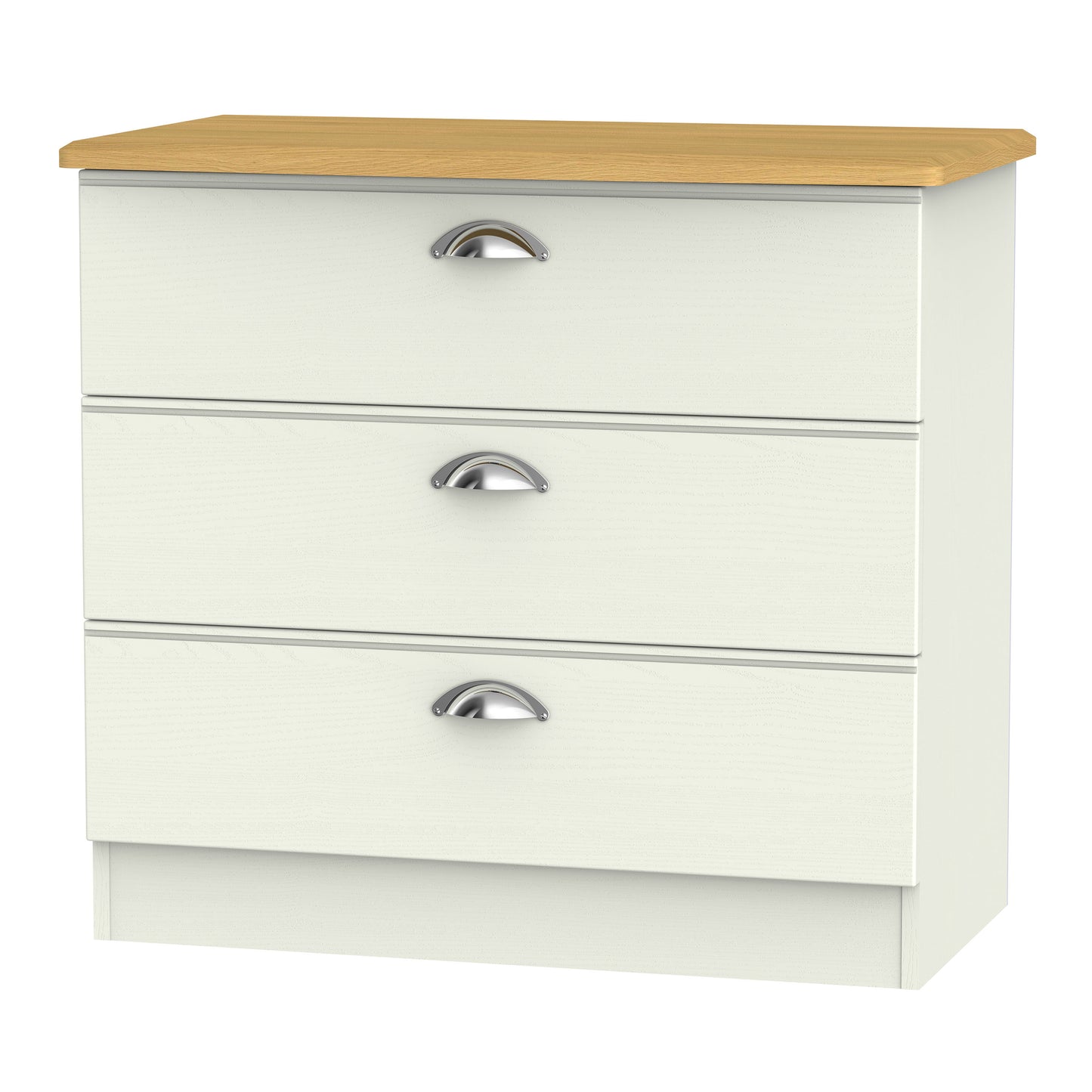 Victoria Chest of Drawers Cream & Light Oak 3 Drawers 77cm
