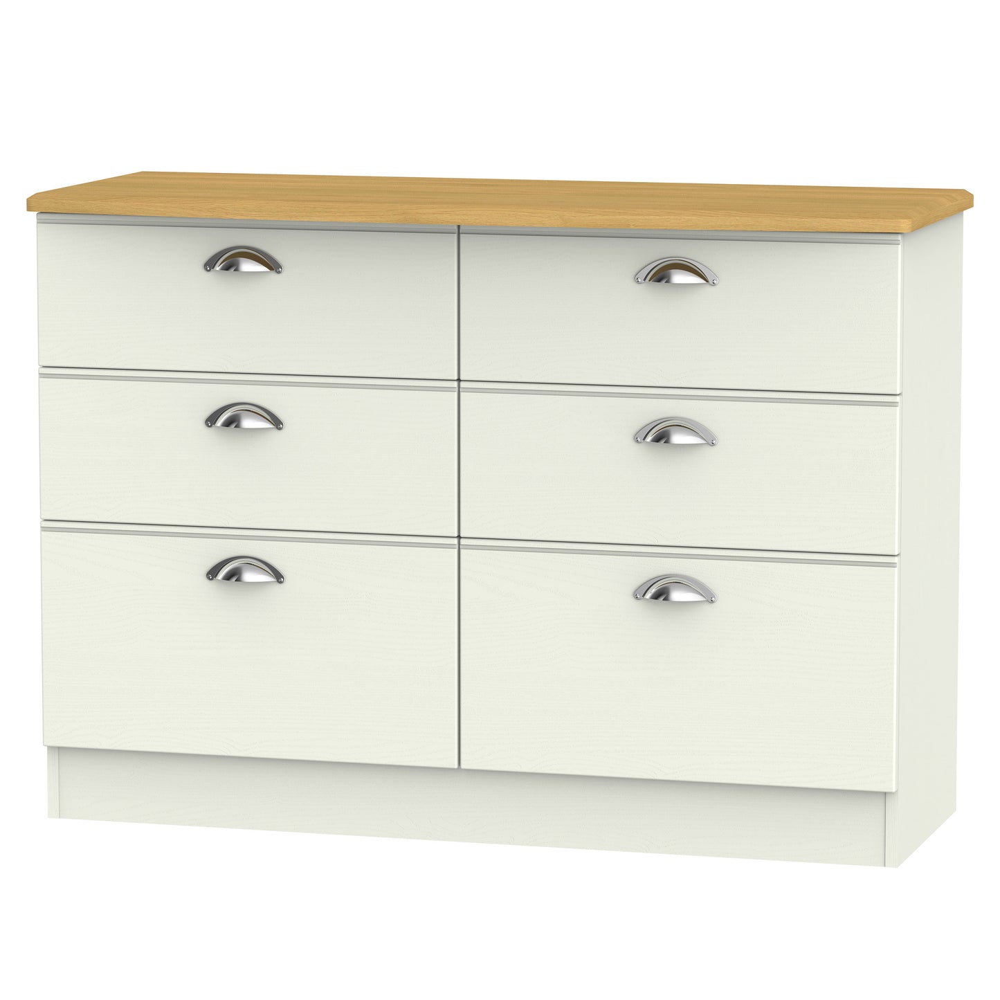 Victoria Large Chest of Drawers Cream & Light Oak 6 Drawers 112cm