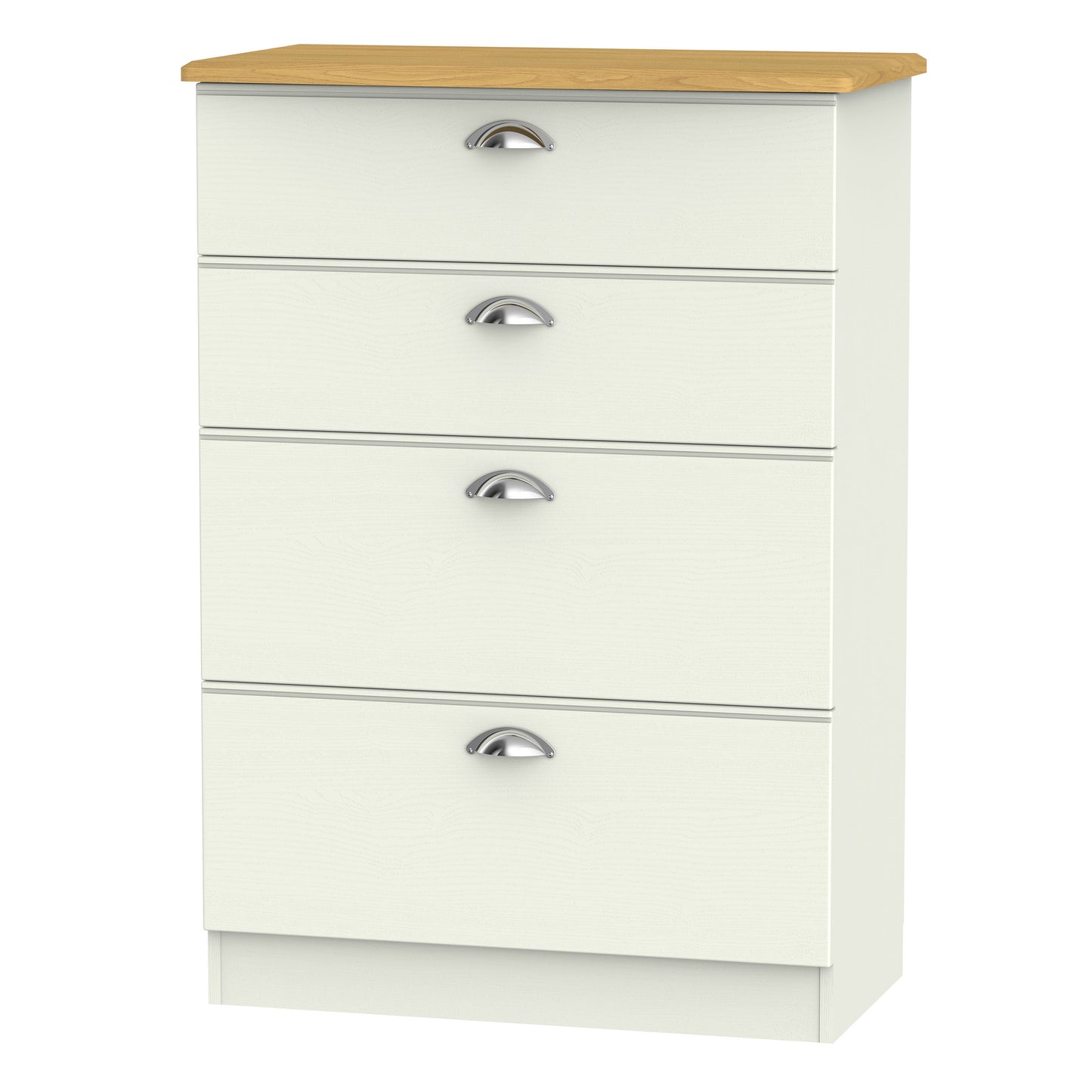 Victoria Tall Chest of Drawers Cream & Light Oak 4 Drawers 77cm