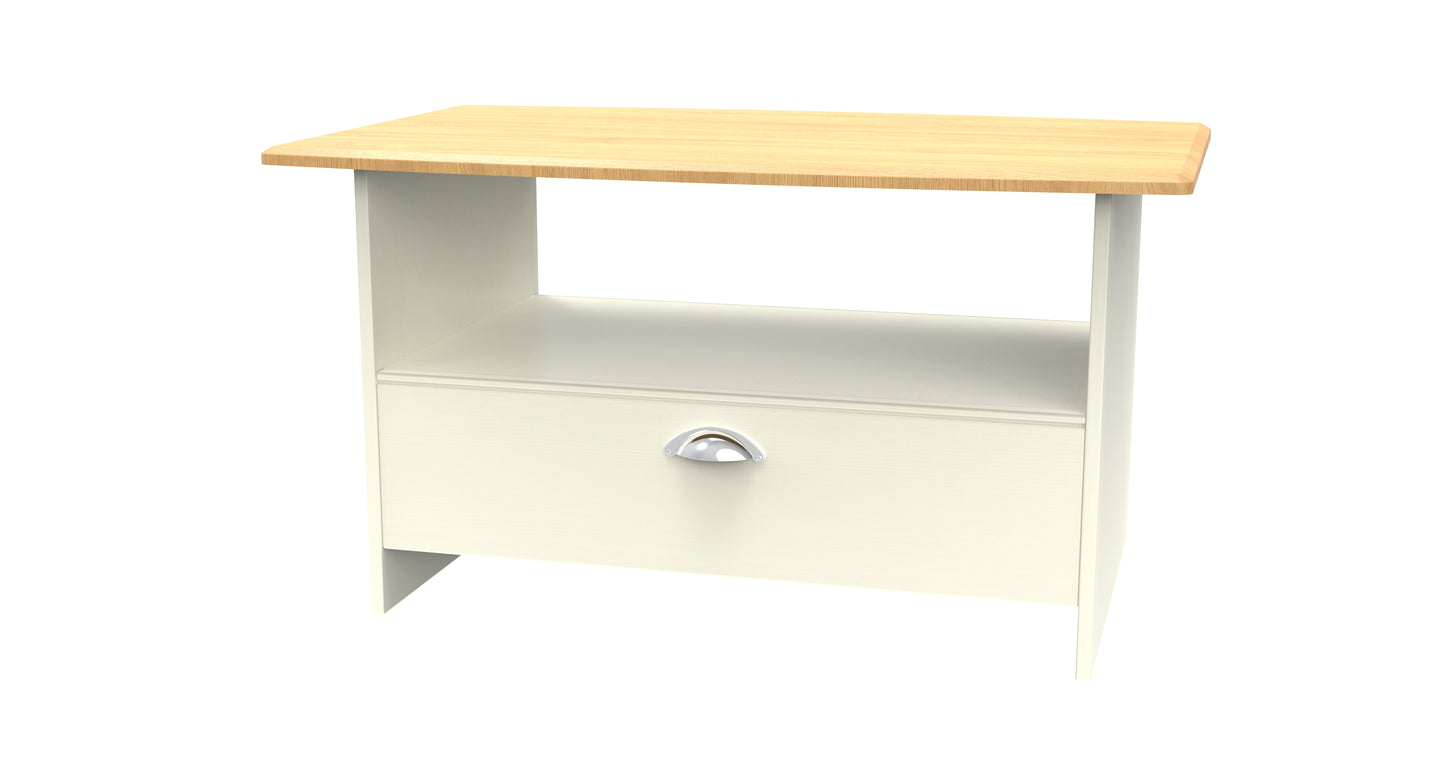 Victoria Coffee Table Cream & Light Oak 1 Shelf 1 Drawer 93cm