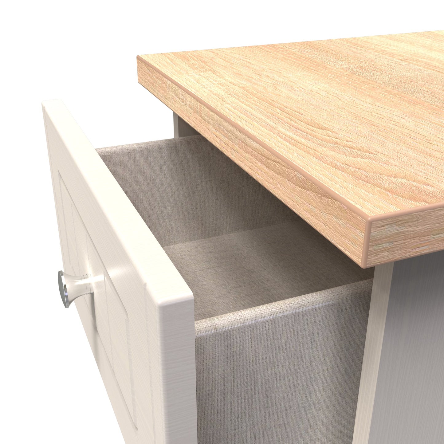 Vienna Bedside Table Off-white & Light Oak 3 Drawers 37cm