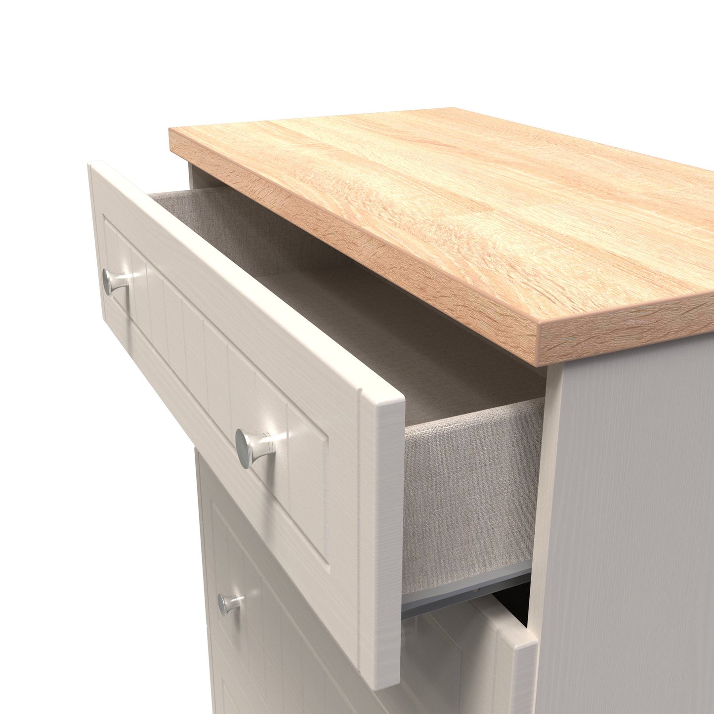 Vienna Tall Chest of Drawers Off-white & Light Oak 4 Drawers 74cm