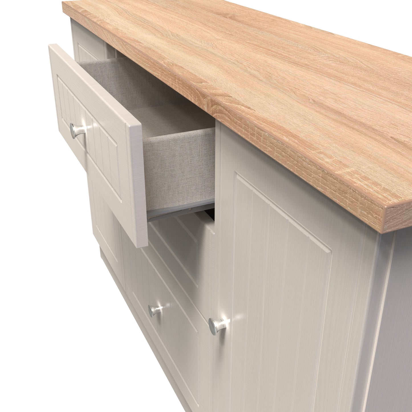 Vienna Large Sideboard Off-white & Light Oak 2 Doors 2 Shelves 3 Drawers 126cm