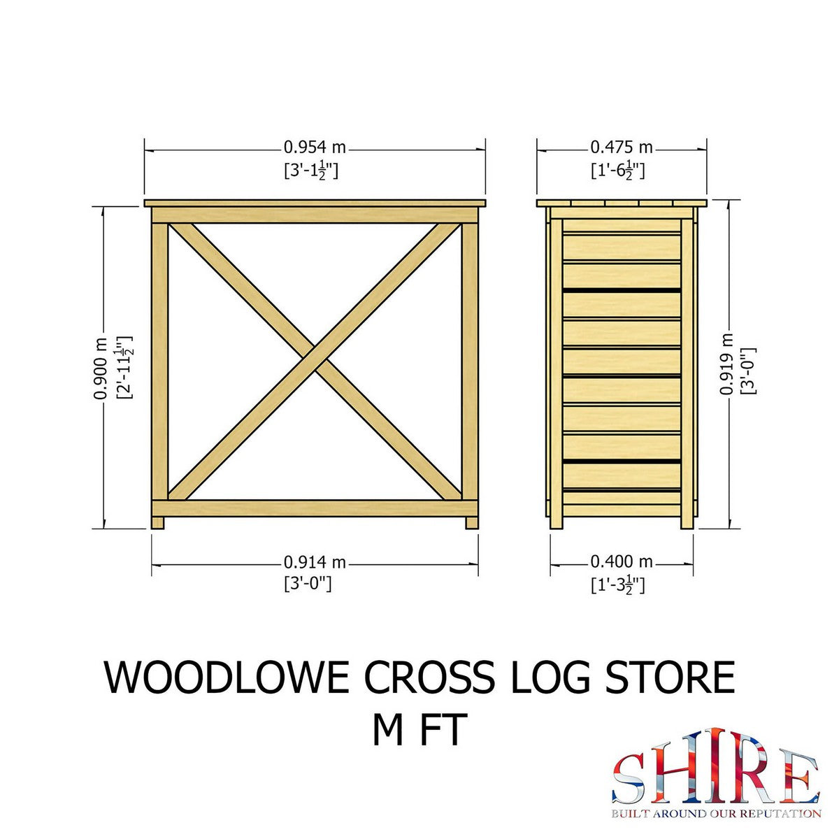 Shire Woodlowe 1' 3" x 2' 11" Log Store - Premium Coated Slatted