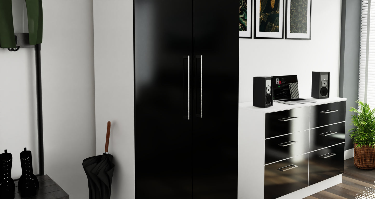 Worcester Tall Wardrobe Black & White 2 Doors 1 Shelf 74cm