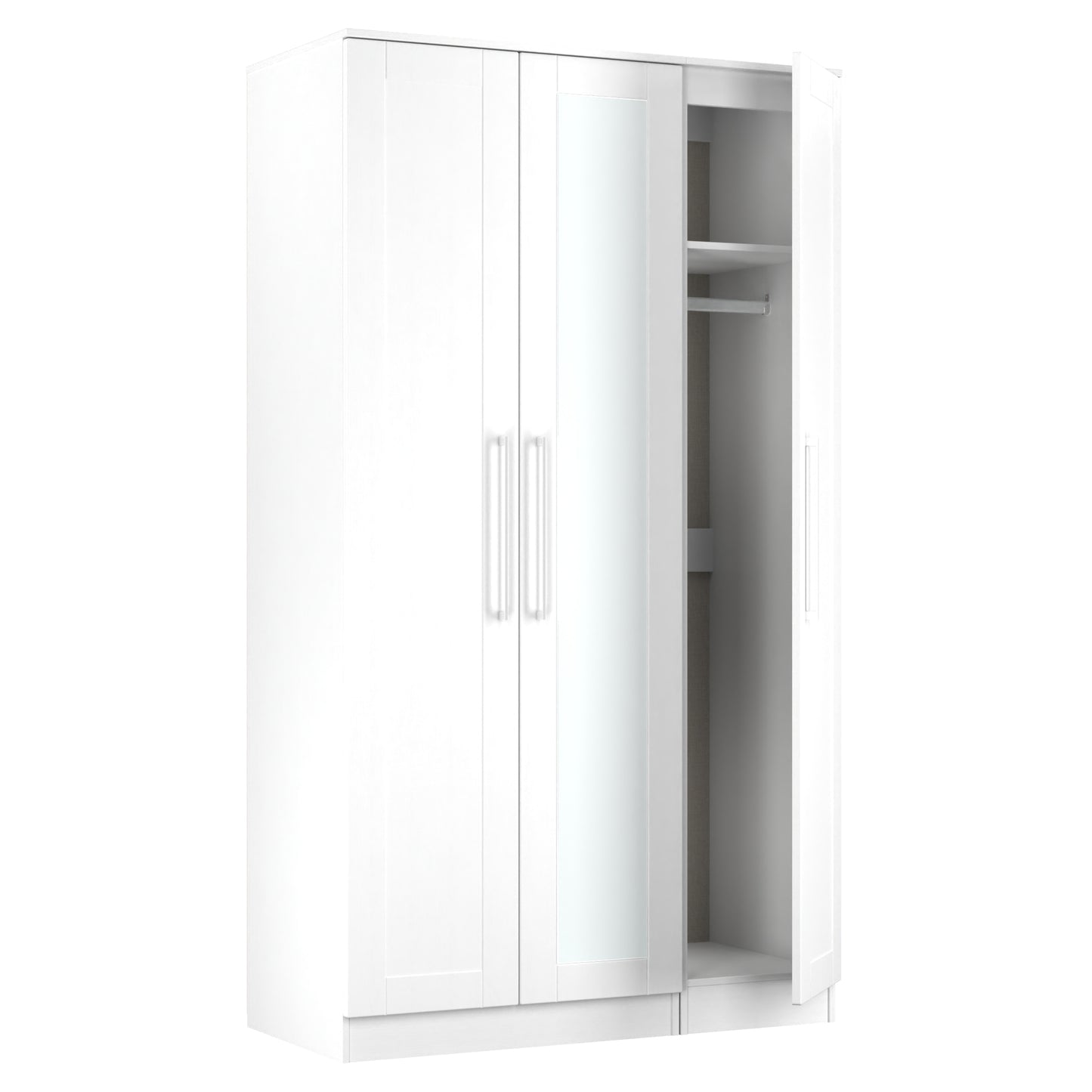 York Tall Mirror Wardrobe White 1 Shelf 111cm