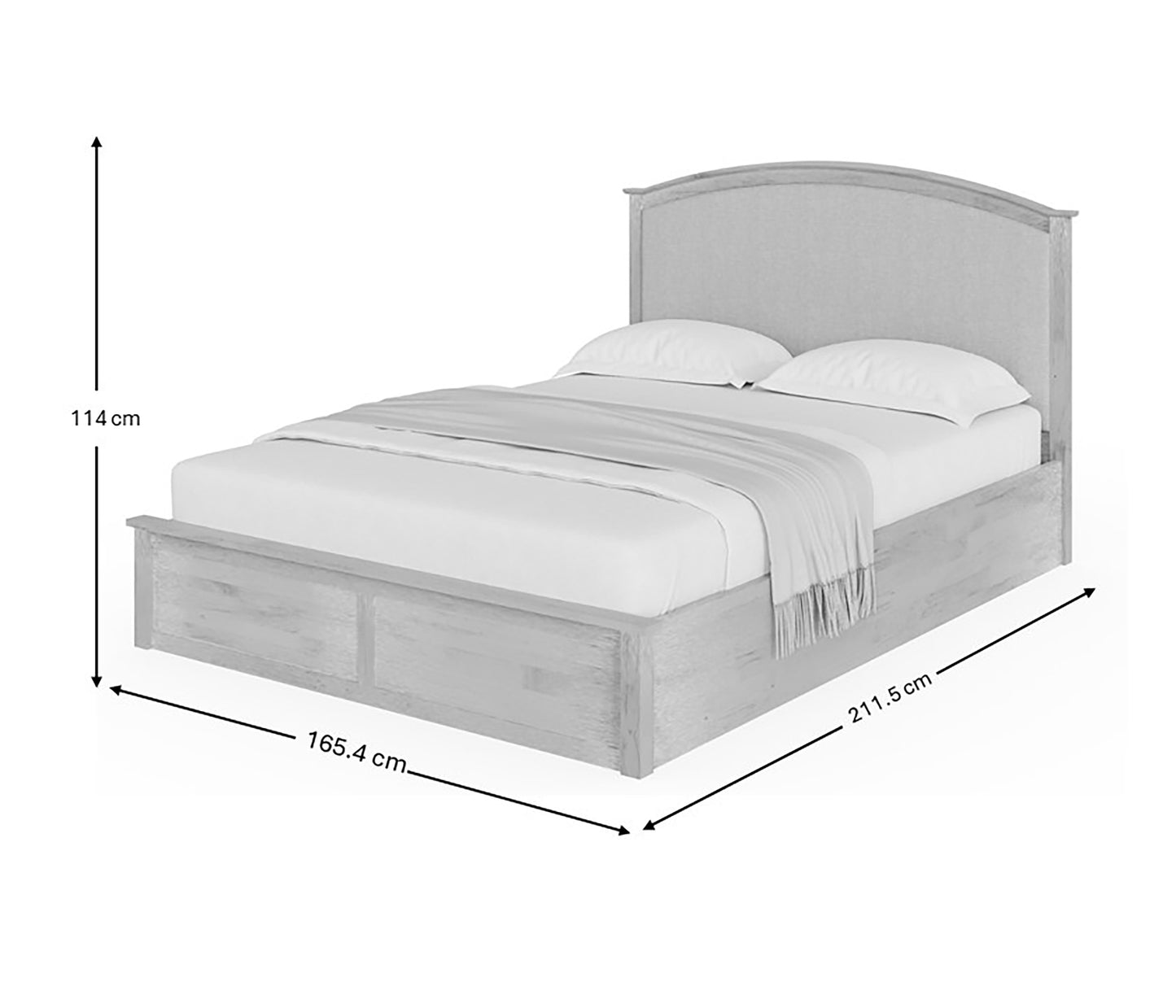 Madrid King Size Ottoman Bed Wood & Fabric Light Oak 5 x 7ft