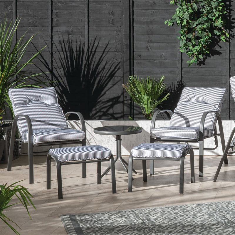 Premium Garden Patio Dining Set - 6 Seats Grey Pinstripe Cushions