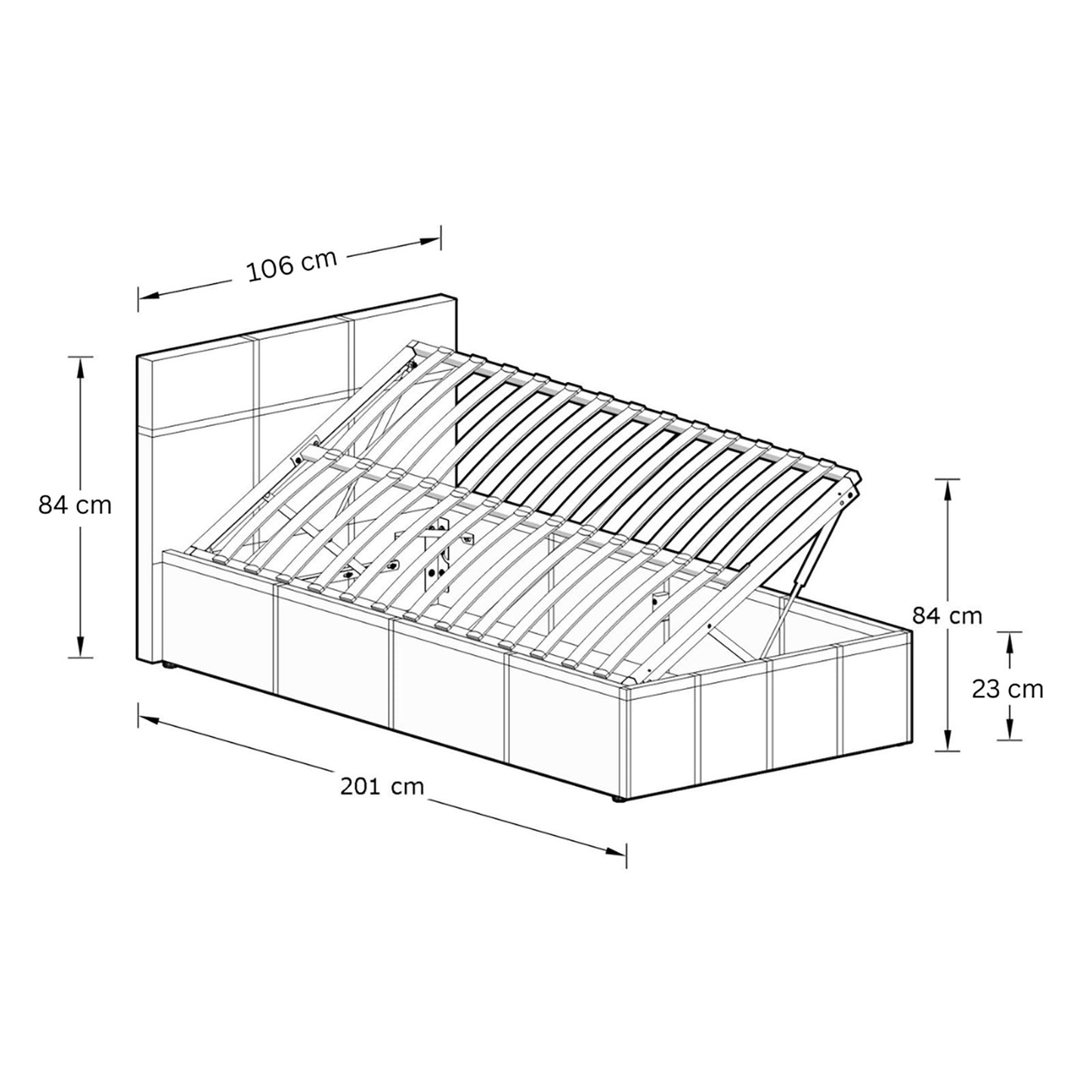 Side Lift Single Ottoman Bed Metal & Wood Natural 3 x 7ft
