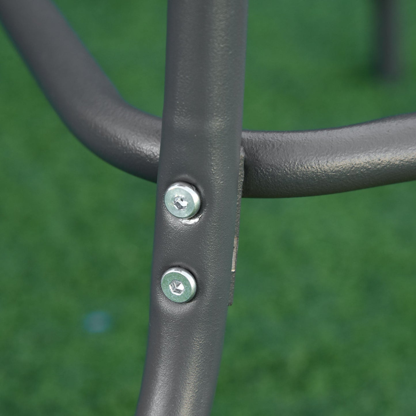 Garden Dining Table Glass Top Metal Frame with Parasol Hole Outdoor Balcony Grey 120L x 80W cm