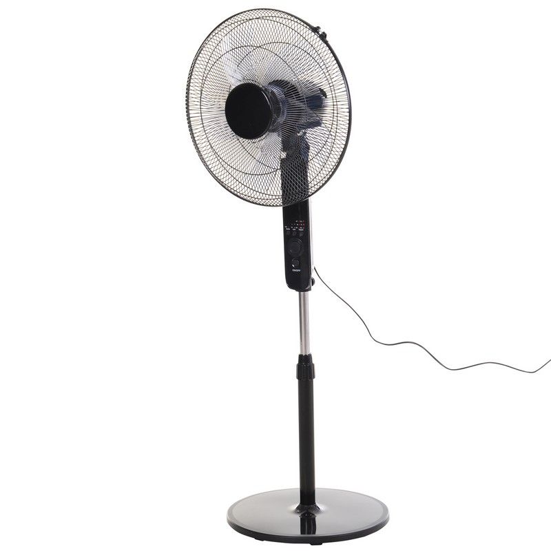 17" Oscillating Three Speed Adjustable Height Pedestal Fan With Remote Black by Homcom