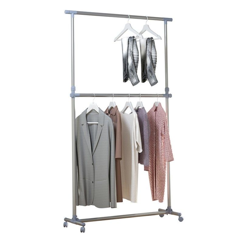 Homcom Heavy Duty Clothes Hanger Garment Rail Hanging Display Stand Rack With Wheels Adjustable