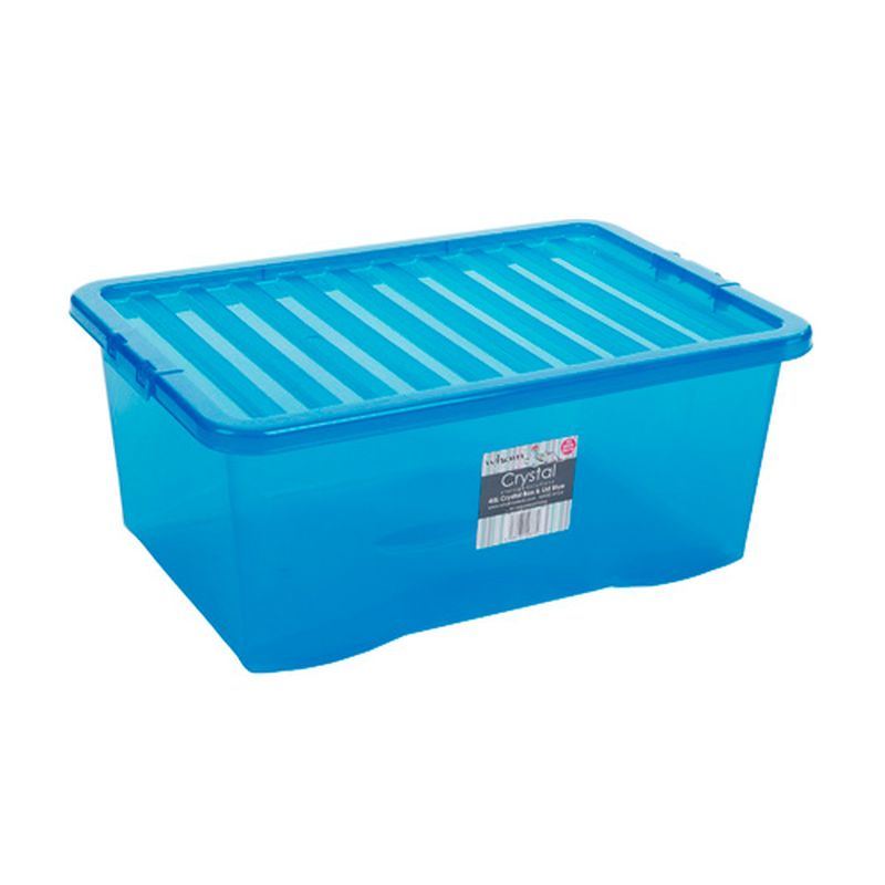 45L Wham Crystal Stacking Plastic Storage Blue Box & Clip Lid