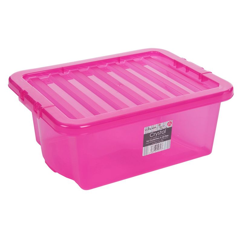 16L Wham Crystal Stacking Plastic Storage Pink Box & Clip Lid