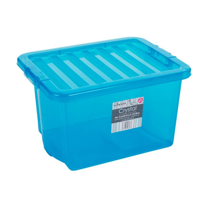 24L Wham Crystal Stacking Plastic Storage Blue Box & Clip Lid