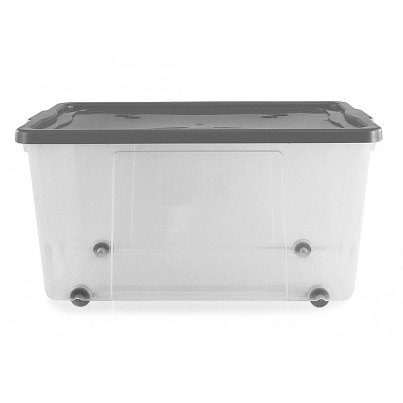 100L Thumbs Up Plastic Wheeled Stacking Storage Clear Box & Silver Lid