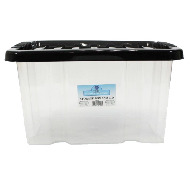Plastic Storage Box 24 Litres - Clear & Black by TML