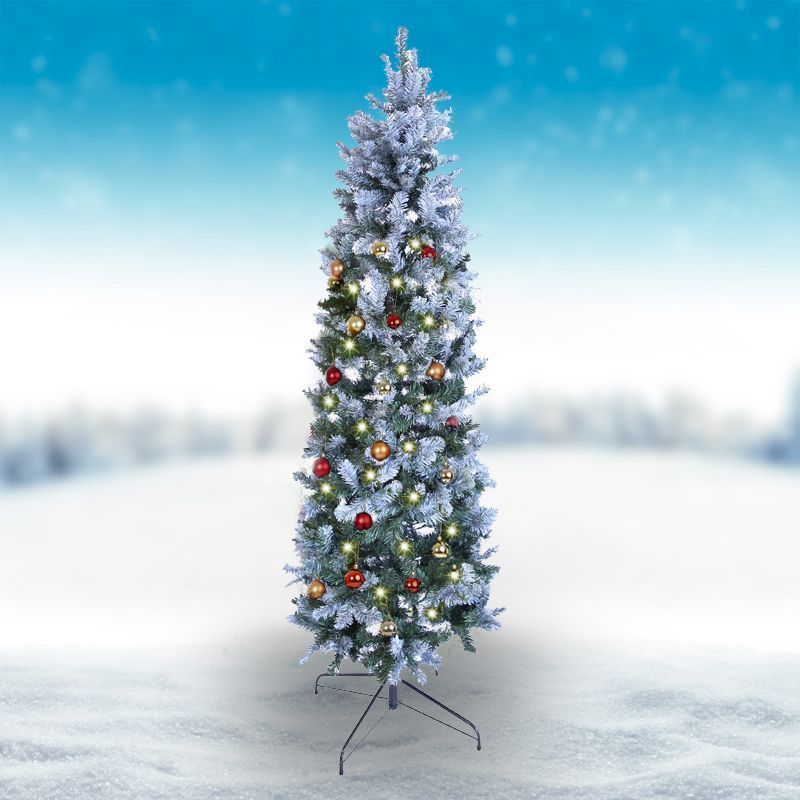 7ft Oncor Allegheny Slim Christmas Tree Artificial - White Frosted Green 700 Tips 
