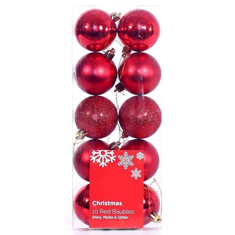10 Pack Christmas Tree Baubles 6cm Red