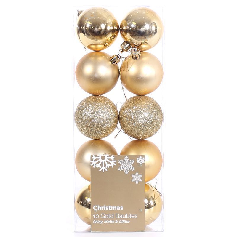 10 Pack of Baubles (6cm) - Gold