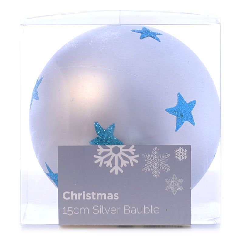 Festive Christmas Decoration Silver Plastic Ball - Stars (15 cm)