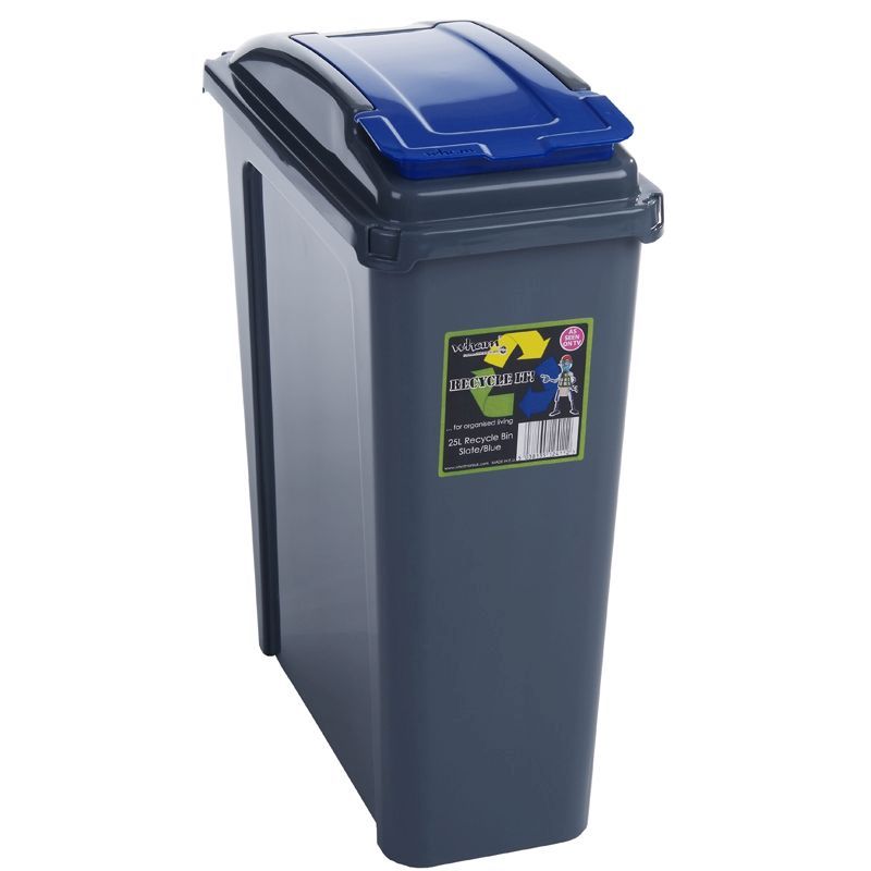  25ltr Wham Slimline Recycle Bin - Graphite & Blue