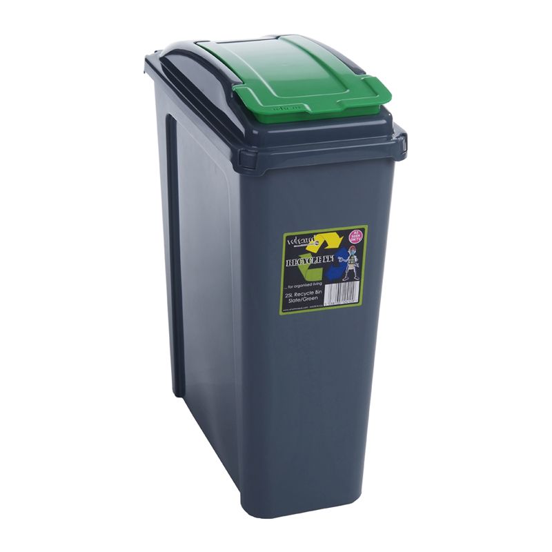 25L Slimline Recycle Bin Graphite & Green