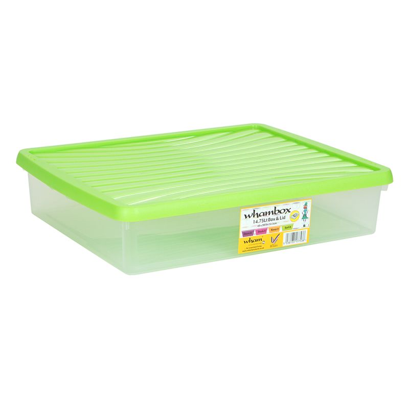 14.75L Wham Underbed Stacking Plastic Storage Box Clear & Green Lid