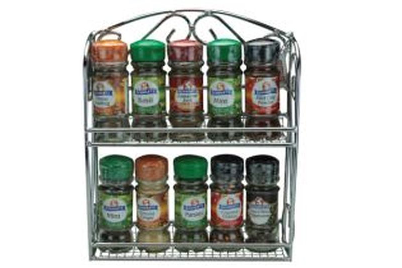 10 Jar Filled Chrome Spice Rack