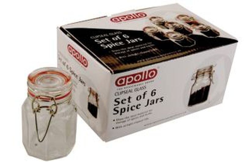 Set of 6 Glass Clip Spice Jars