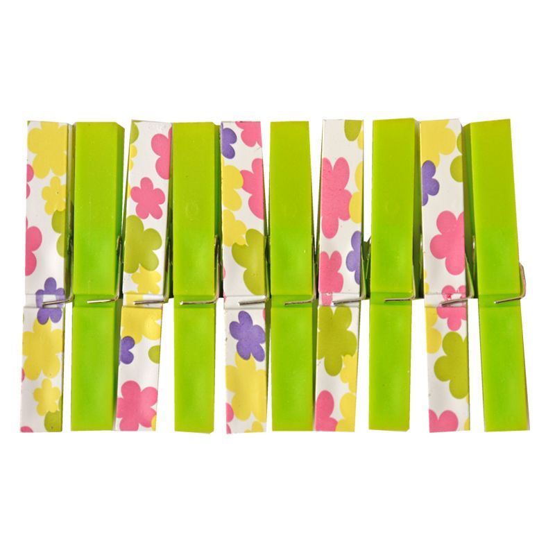 Your Home Colourful Clothes Pegs (Pack of 20) - Green Flowers