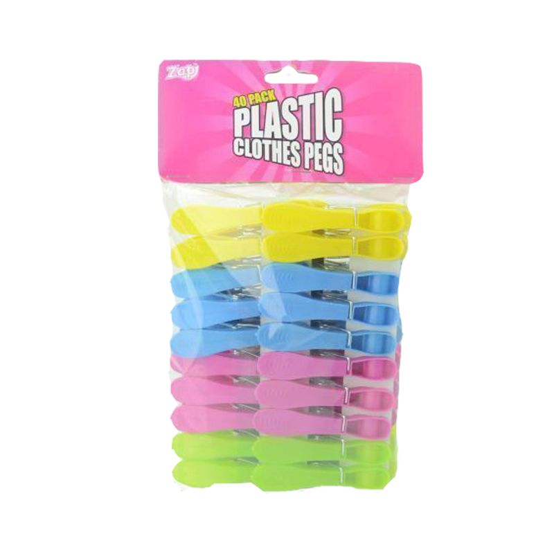 40 Plastic Clothes Pegs (Various Colours)