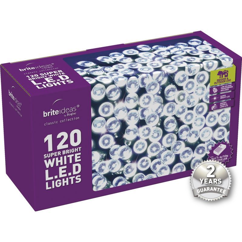120 Bright White LED Christmas lights with a 2 year Guarantee