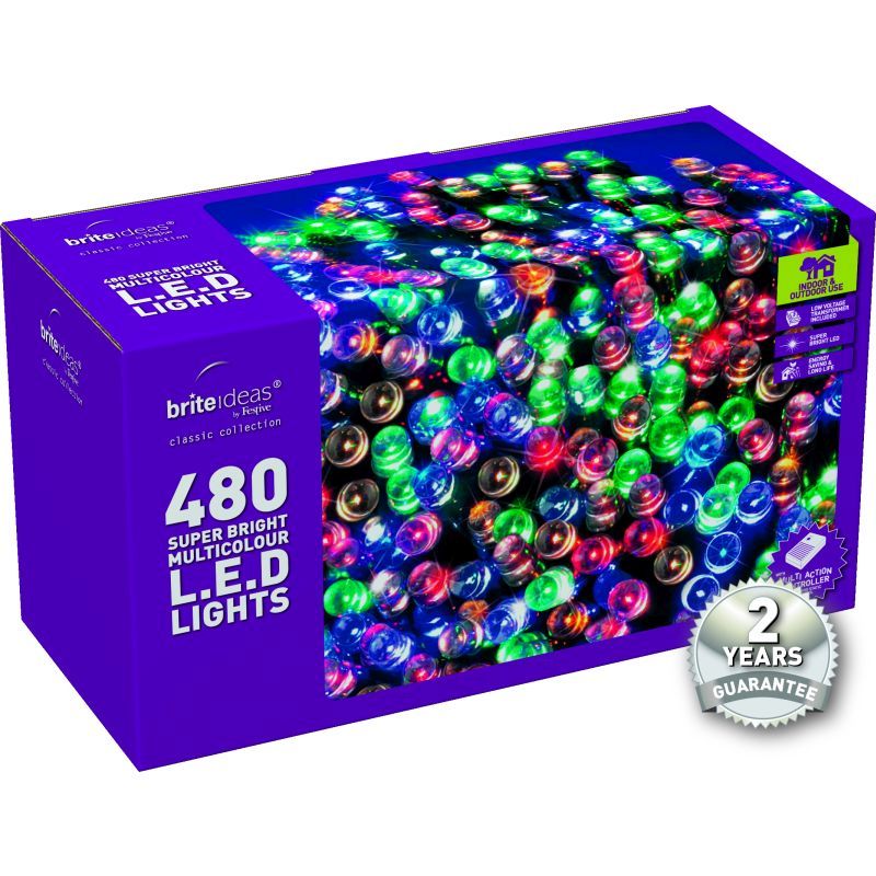 480 Multicolour LED Christmas lights with a 2 year Guarantee.