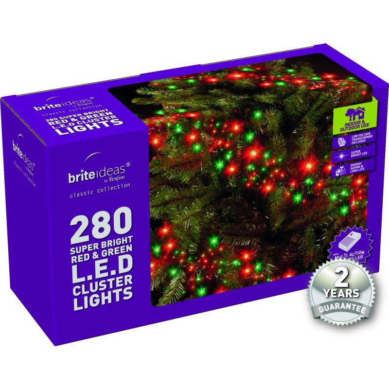 280 Cluster Red/Green LED Christmas lights with a 2 year Guarantee.