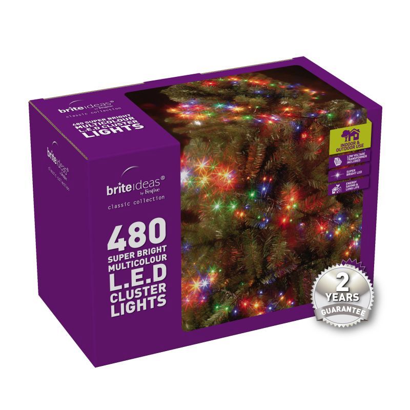 480 Cluster Multicolour LED Christmas lights with a 2 year Guarantee.