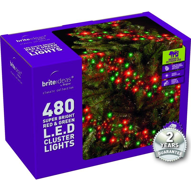 480 Cluster Red/Green LED Christmas lights with a 2 year Guarantee.