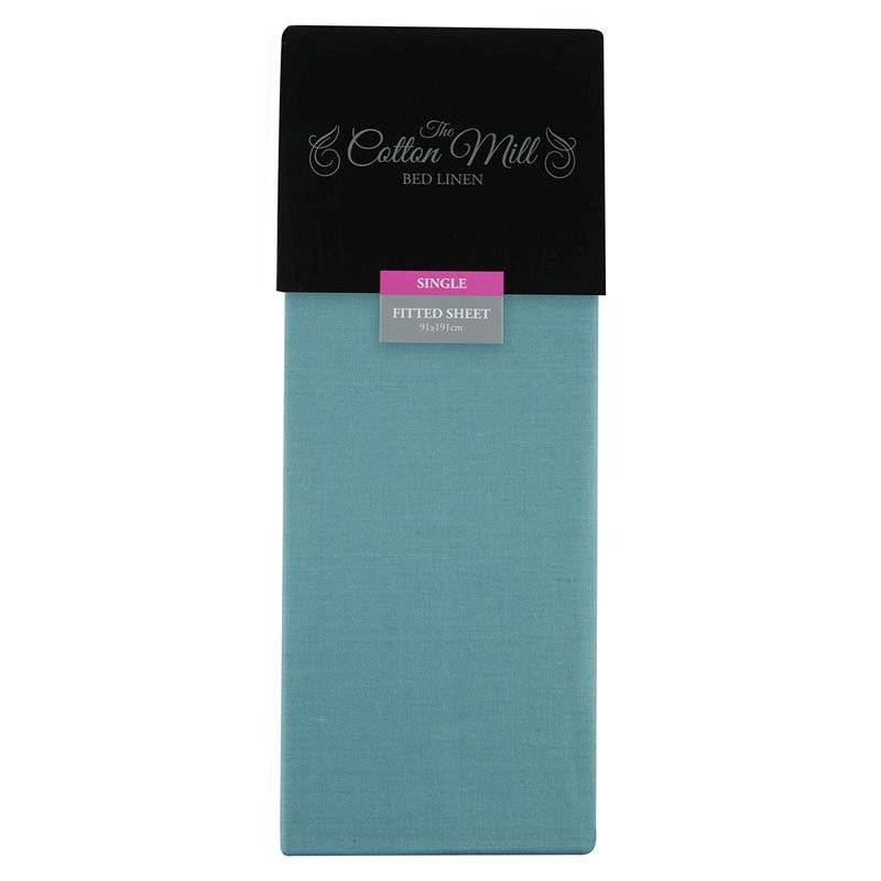 Cotton Mill Teal Single Poly Cotton Fitted Sheet