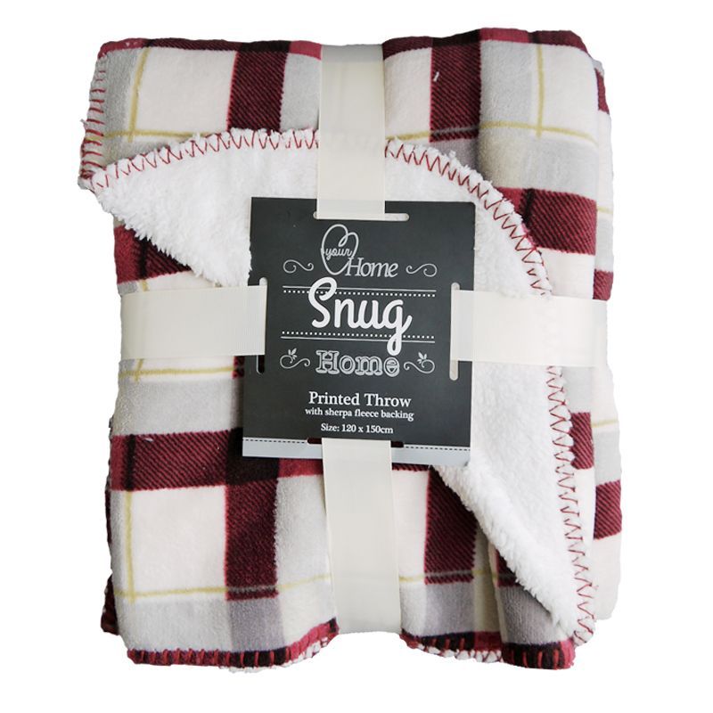 Your Home 120cm x 150cm Print Fleece Throw Sherpa - Red Check