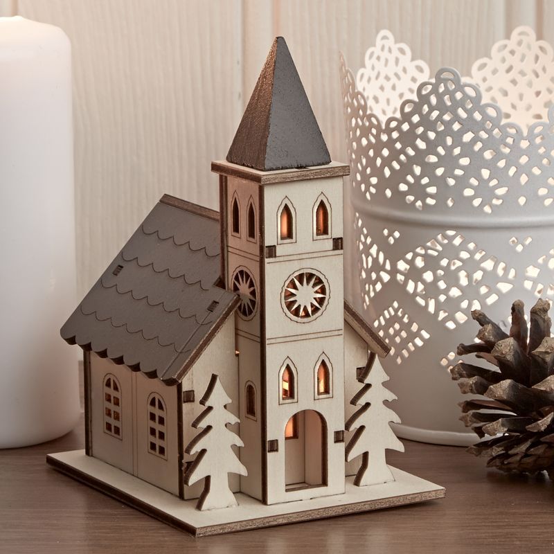 Decorative Small Wooden House with Warm White LED Lights