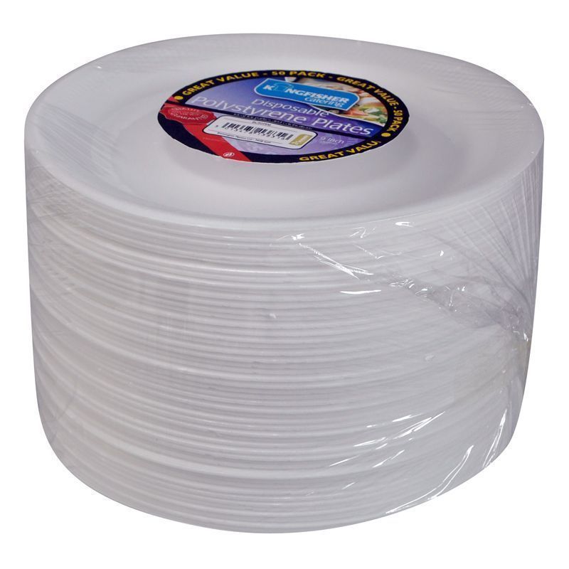 Kingfisher 50 Pack White Polystyrene Plates (9 Inch)