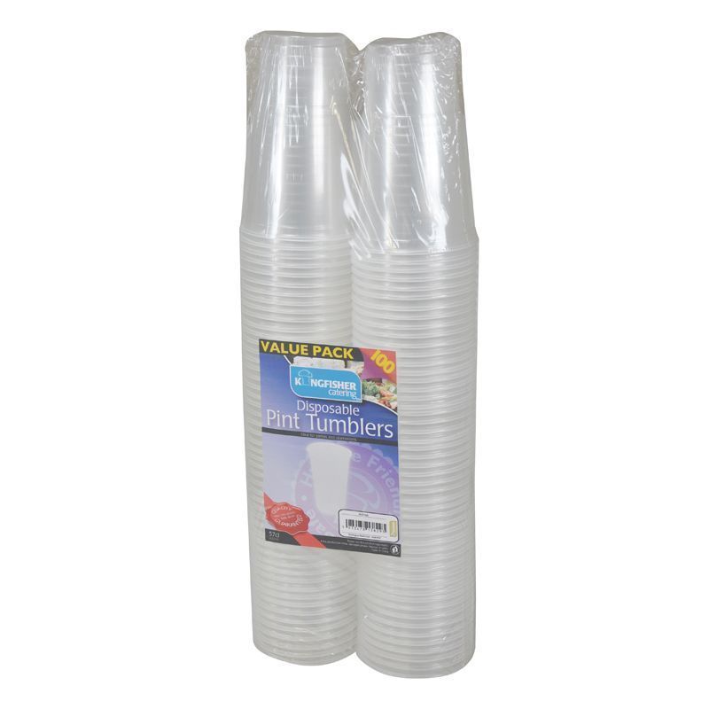 Kingfisher 1 Pint Clear Disposable Plastic Tumblers (100 Pack)