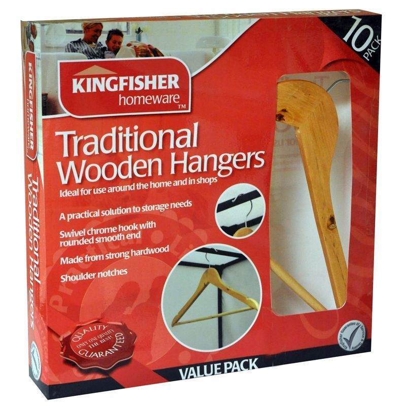 Kingfisher Wooden Clothes Coat Hangers (10 Pack)