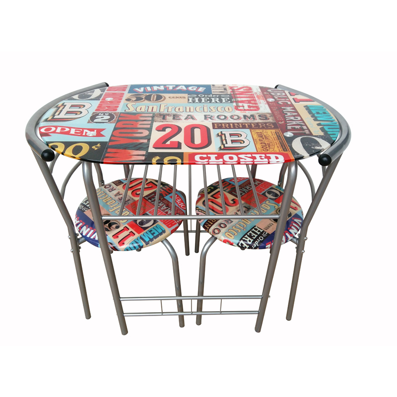 Printed Dining Set Table With 2 Chairs - Retro Design