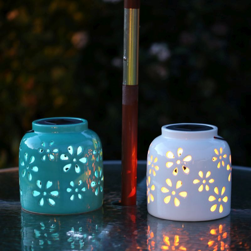 Ceramic Lantern Solar Light (Teal)